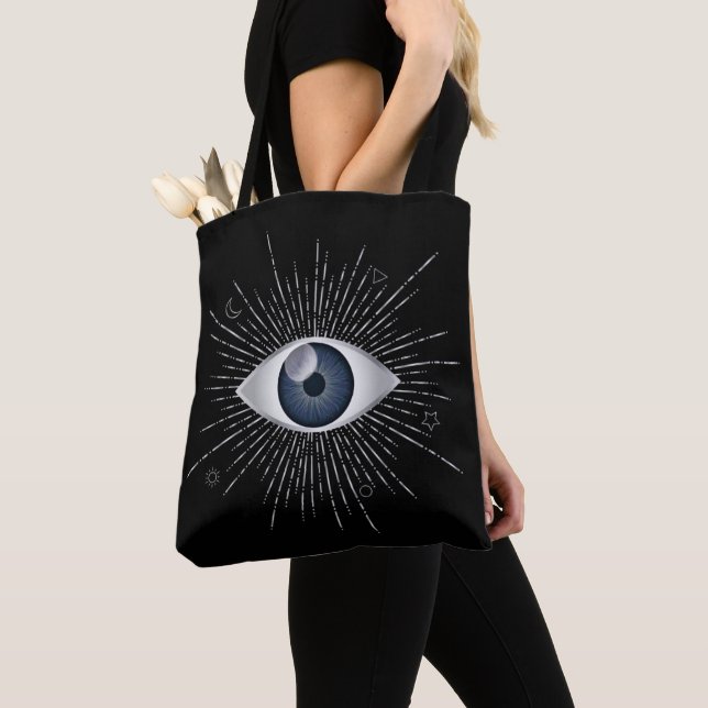 Bolso De Tela Mystic Silver y Blue Evil Eye Nazar Mati sobre neg (Detalle)