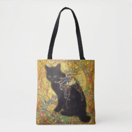 Bolso De Tela Mystical Black Cat in Golden Nihonga