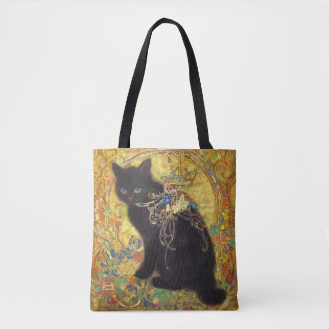 Bolso De Tela Mystical Black Cat in Golden Nihonga (Anverso)