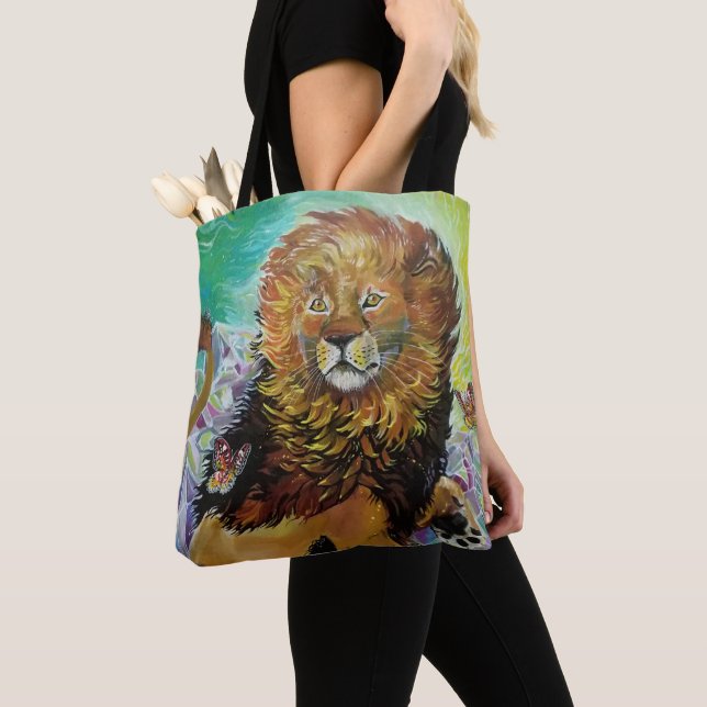 Bolso De Tela Mystical Crystal Lion Pintando "Nuevos mundos" (Detalle)