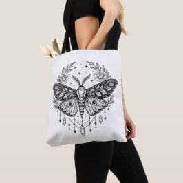 Bolso De Tela Mystical Gothic Moth Botanical Celestial Line Art 