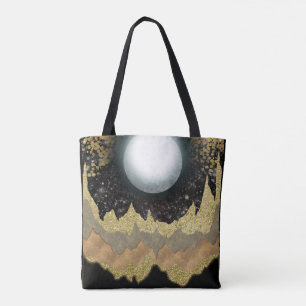 Bolso De Tela Mystical Moon Gold Mountains Paisaje moderno Glam