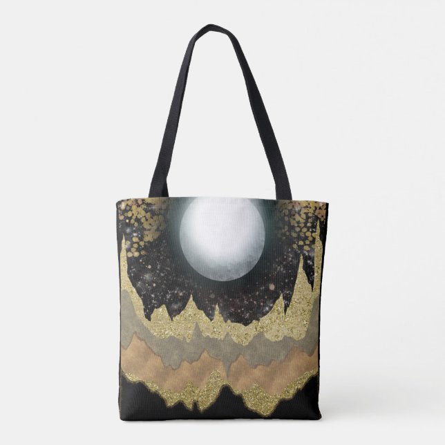 Bolso De Tela Mystical Moon Gold Mountains Paisaje moderno Glam (Reverso)