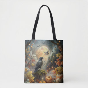 Bolso De Tela Mystical Pumpkin Raven - Fall Forest Magic