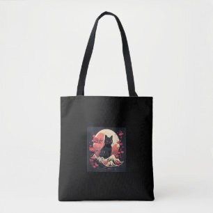 Bolso De Tela Mystical Sakura Night_ Black Cat con Luna llena