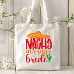 Bolso De Tela Nacho Novia Promedio Boda Funny de Sombrero Españo<br><div class="desc">Las Bolsas de Tote del Boda Funny Español de Nacho Promedio de Novia Sombrero incluyen el texto "Nacho Promedio de Novia" en una divertida y moderna tipografía con un sombrero y una planta de cactus. Perfecto regalo para la novia por una ducha de novia o un día de boda. Diseñado...</div>