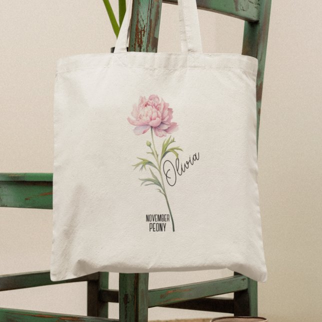Bolso De Tela Nacimiento Flor Mes Noviembre Peony Name Tote Bag (Subido por el creador)