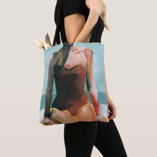 Bolso De Tela Nadada del vintage - traje de baño rojo