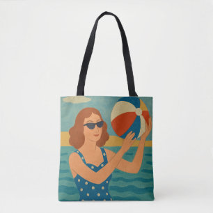 Bolso De Tela Nadador vintage con pelota de playa