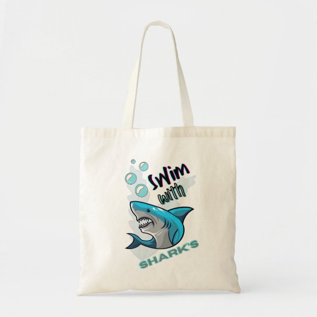 Bolso De Tela nadar con tiburones (Frente)