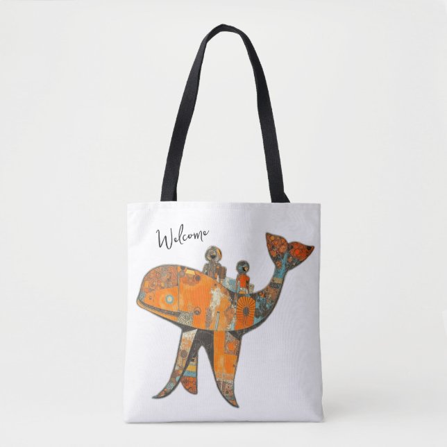 Bolso De Tela Naive retro style art whale (Anverso)