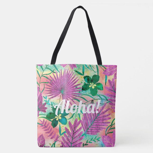 Bolso De Tela Nalani Hawaiian Tropical Garden Fuchsia (Anverso)
