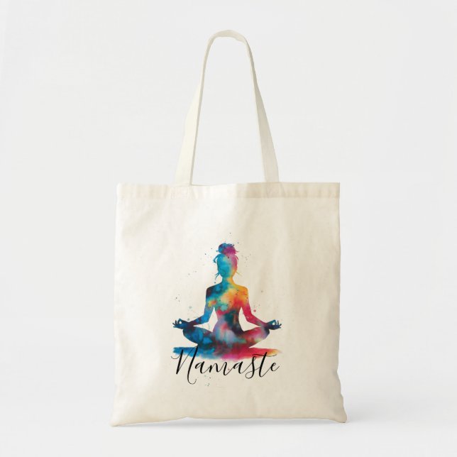 Bolso De Tela Namaste Yoga Silhouette | Meditación colorida (Frente)