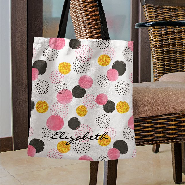Bolso De Tela Name, Abstract Pattern Pink Black Gold Circles (Subido por el creador)