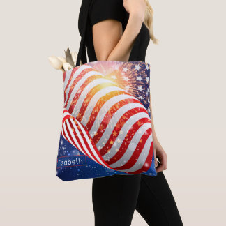 Bolso De Tela Name, Vibrant Waving Flag and Fireworks Shoulder