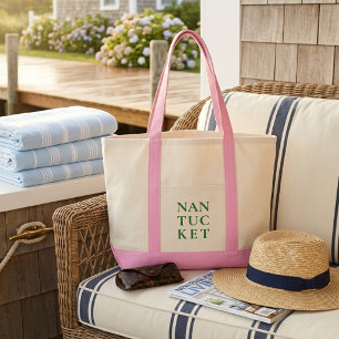 Bolso De Tela Nantucket Rosa y Verde Preppy Costero