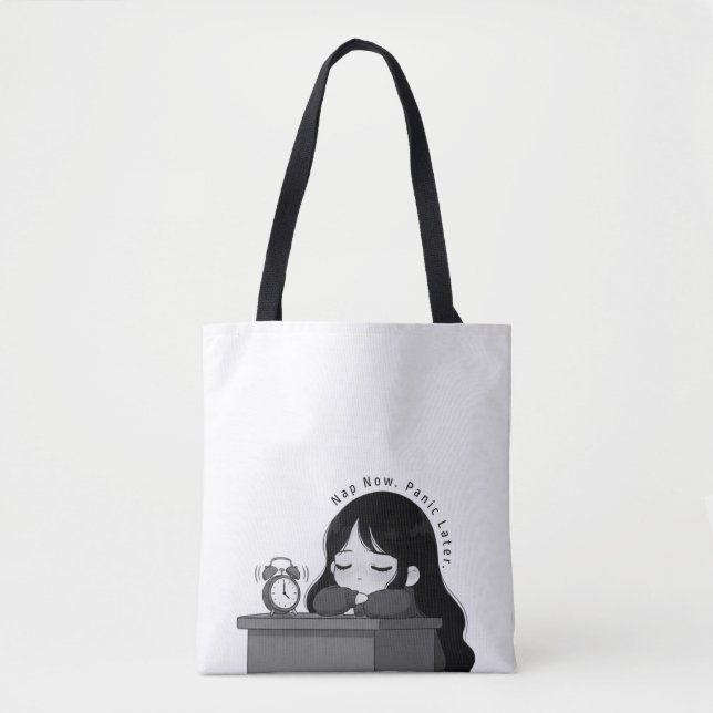 Bolso De Tela Nap Now Panic Later Relatable Chibi Girl Illustrat (Anverso)