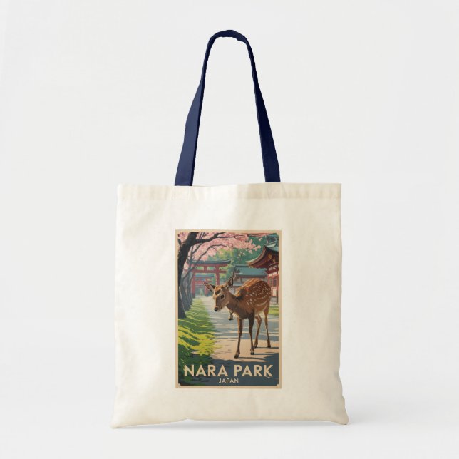 Bolso De Tela Nara Park Japan Deer Illustration Travel Art Retro (Frente)