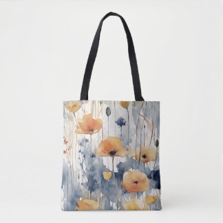 Bolso De Tela Naranja acuarela Flores Azul Indigo Diseño 347
