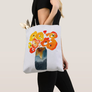 Bolso De Tela Naranja acuarela y adornos rojos