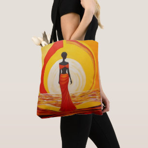 Bolso De Tela Naranja amarillo caliente pintura de mujer african