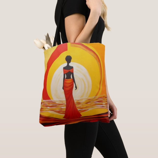 Bolso De Tela Naranja amarillo caliente pintura de mujer african (Detalle)