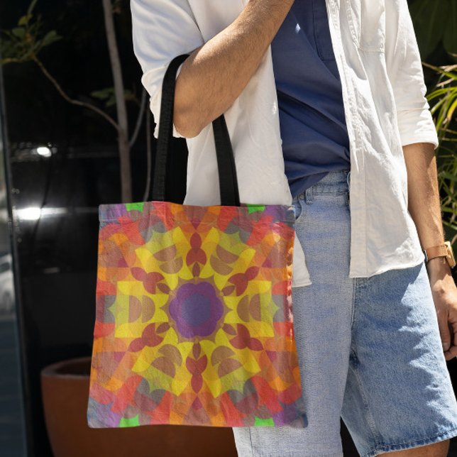 Bolso De Tela Naranja amarillo y morado retro Mandala flor (Subido por el creador)