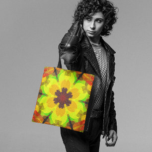 Bolso De Tela Naranja amarillo y verde retro Mandala flor
