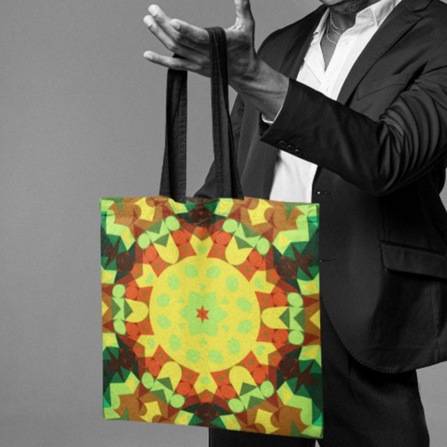 Bolso De Tela Naranja amarillo y verde retro Mandala flor (Subido por el creador)