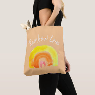 Bolso De Tela Naranja Amo arcoiris acuarela