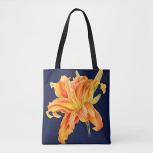 Bolso De Tela naranja artístico y flor verde de Lily