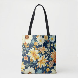 Bolso De Tela Naranja asombroso Flores amarillas y blancas delga