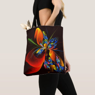 Bolso De Tela Naranja azul Floral Moderno Resumen Patrón de arte