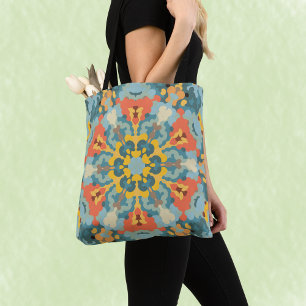 Bolso De Tela Naranja azul retro Mandala y amarillo