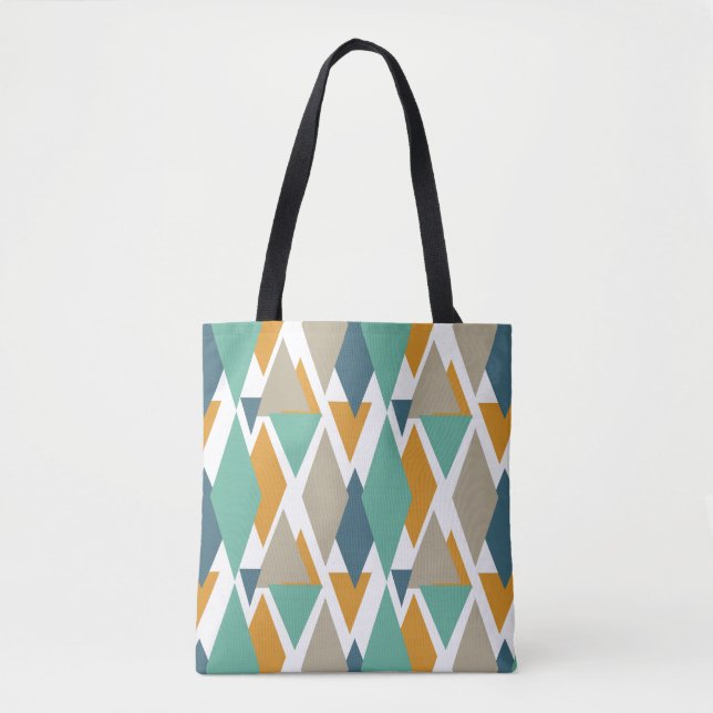 Bolso De Tela Naranja azul turquesa Tan Diamantes y Triángulos (Anverso)