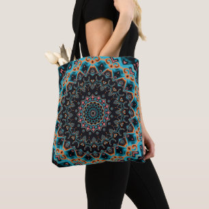 Bolso De Tela Naranja Azul Verde azulado Negro Mandala Boho Art