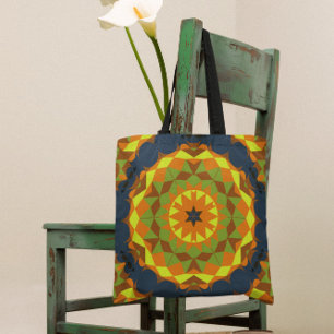 Bolso De Tela Naranja azul y amarillo retro Mandala flor