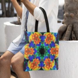 Bolso De Tela Naranja azul y verde retro Mandala