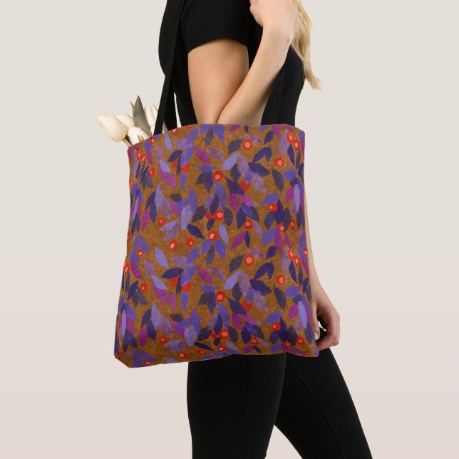 Bolso De Tela Naranja Berries Purple Leaks Simple Floral Pattern (Detalle)