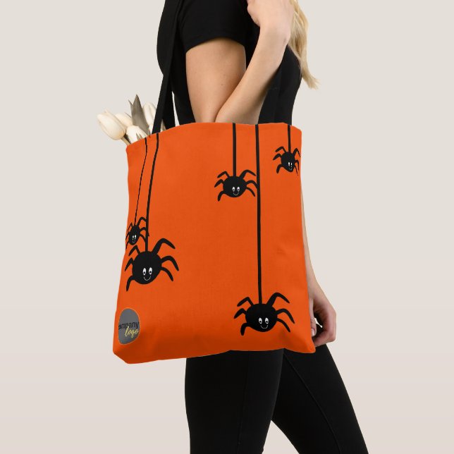 BOLSO DE TELA NARANJA BLACK SPIDER HALLOWEEN BUSINESS LOGO PERSO (Detalle)