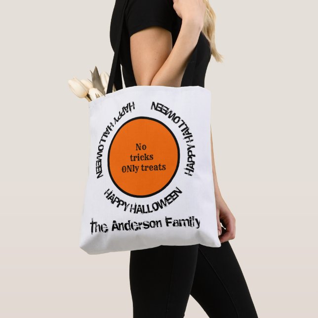 Bolso De Tela Naranja blanco negro habla de Halloween feliz mode (Detalle)