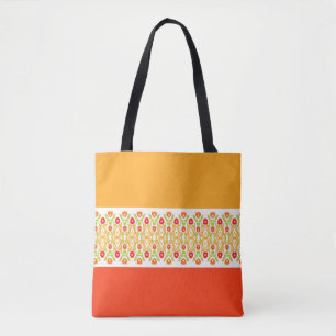 Bolso De Tela Naranja brillante rosa y verde grande