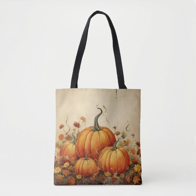 Bolso De Tela Naranja Calabazas Rustic Otoño (Anverso)