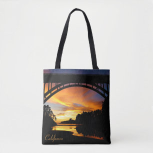 Bolso De Tela Naranja California Coastal Sunset Under Bridge