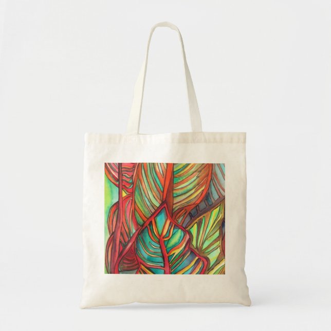 Bolso De Tela Naranja Canna deja acuarela arte original (Frente)