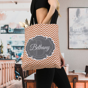 Bolso De Tela Naranja Chevron Personalizado Tote Bag