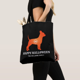 Bolso De Tela Naranja Chihuahua Feliz Halloween