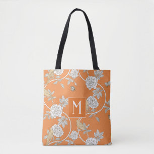Bolso De Tela Naranja Chinoiserie Floral Monograma