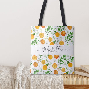 Bolso De Tela Naranja Citrus Summer Floral Patrón Botánico