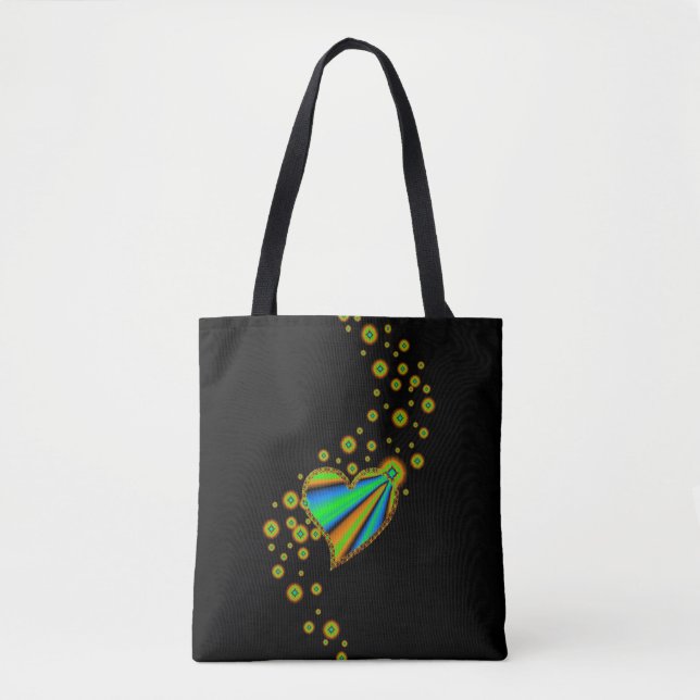 Bolso De Tela Naranja corazón arcoiris verde azul con estrellas (Anverso)